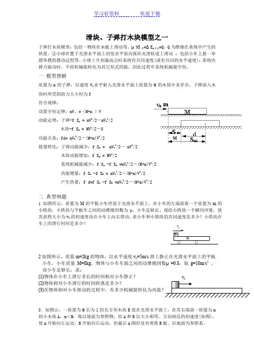 动量专题复习滑块子弹打木块模型 