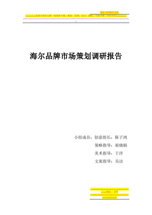 海尔品牌市场策划调研报告
