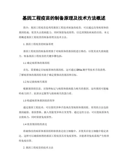 基因工程疫苗的制备原理及技术方法概述