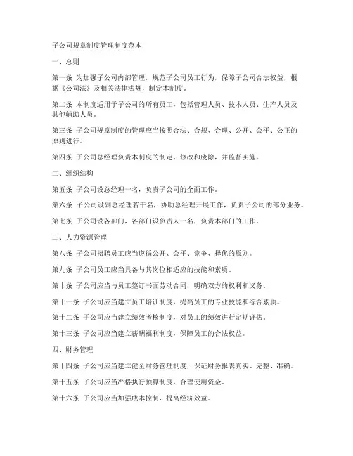 子公司规章制度管理制度范本