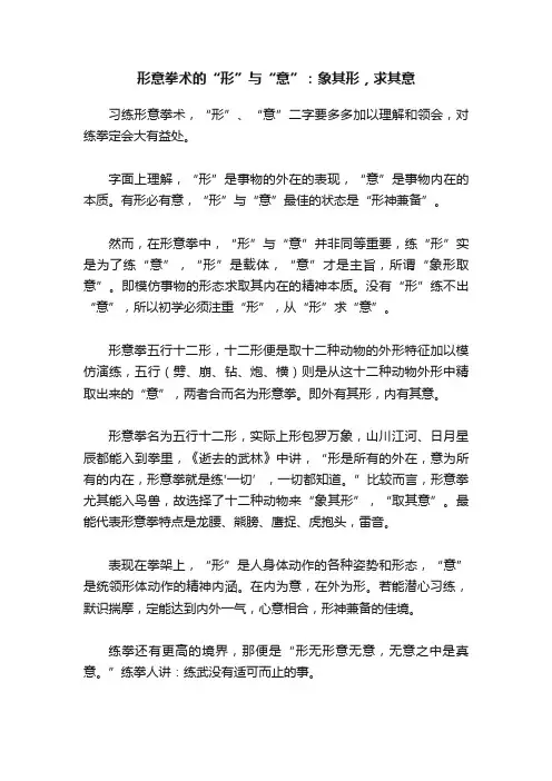 形意拳术的“形”与“意”：象其形，求其意
