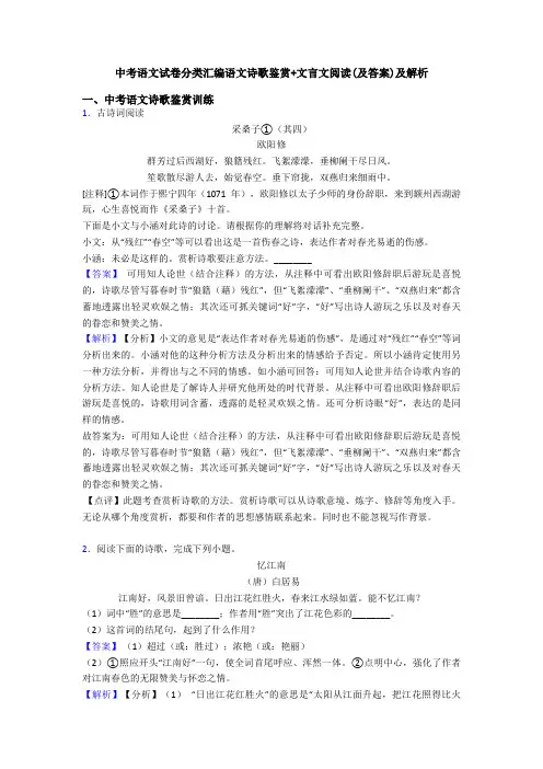 中考语文试卷分类汇编语文诗歌鉴赏+文言文阅读(及答案)及解析