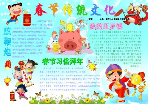 春节传统文化新年春节电子小报成品欢度春节手抄报模板新年快乐电子简报传统节日板报中国传统节日画报A3