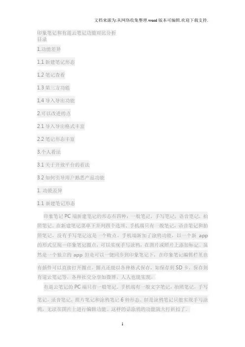 有道云笔记及印象笔记对比