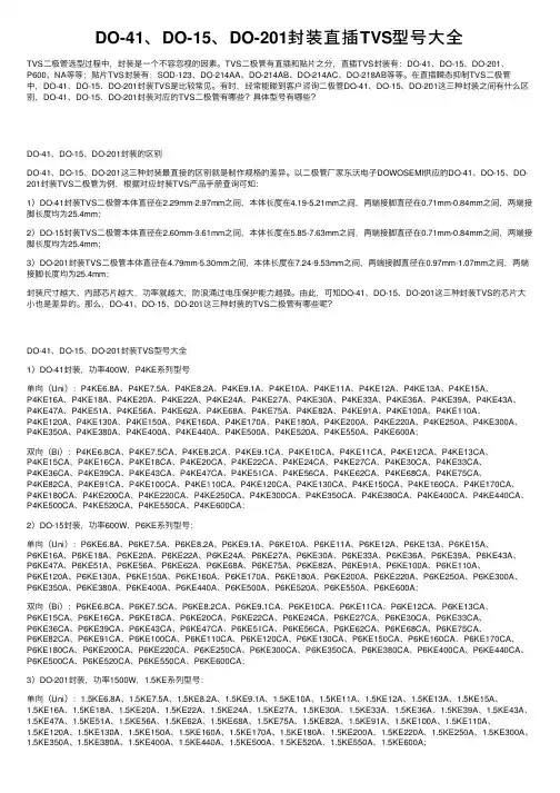 DO-41、DO-15、DO-201封装直插TVS型号大全
