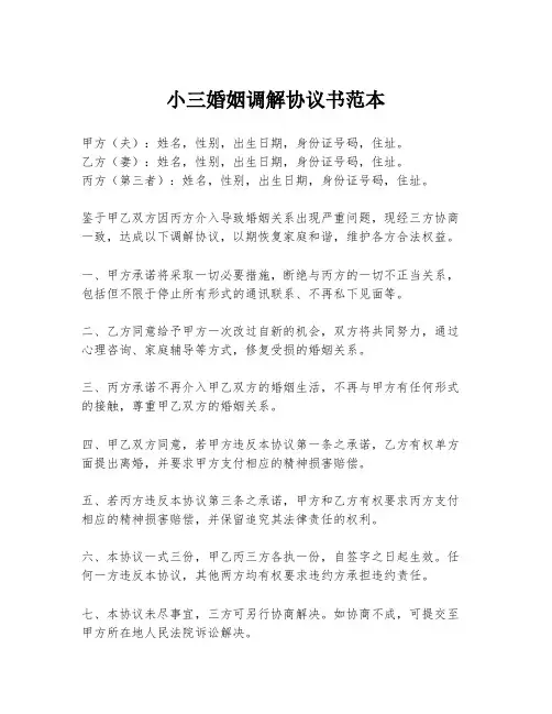 小三婚姻调解协议书范本