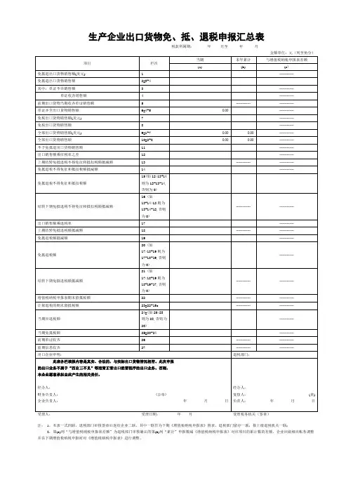 生产企业出口货物免、抵、退税申报汇总表_25423