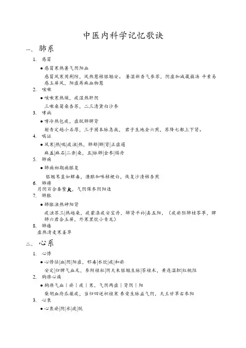 中医内科学记忆歌诀