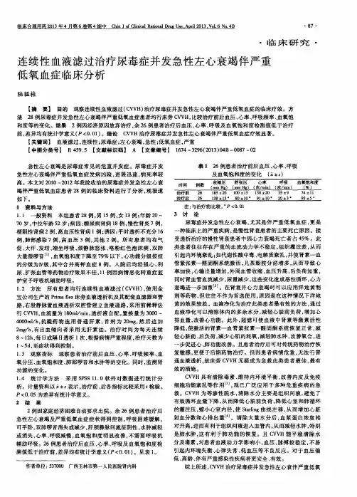 连续性血液滤过治疗尿毒症并发急性左心衰竭伴严重低氧血症临床分析