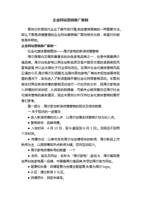 企业网站营销推广案例
