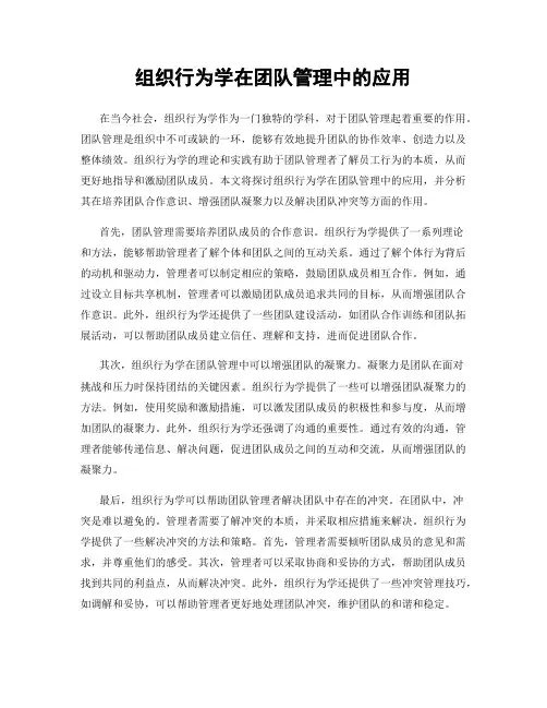 组织行为学在团队管理中的应用