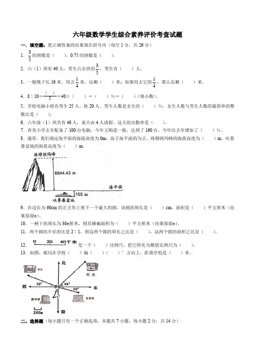 鲁教版五四制初中数学六年级上学期期中数学试题(word版含答案)