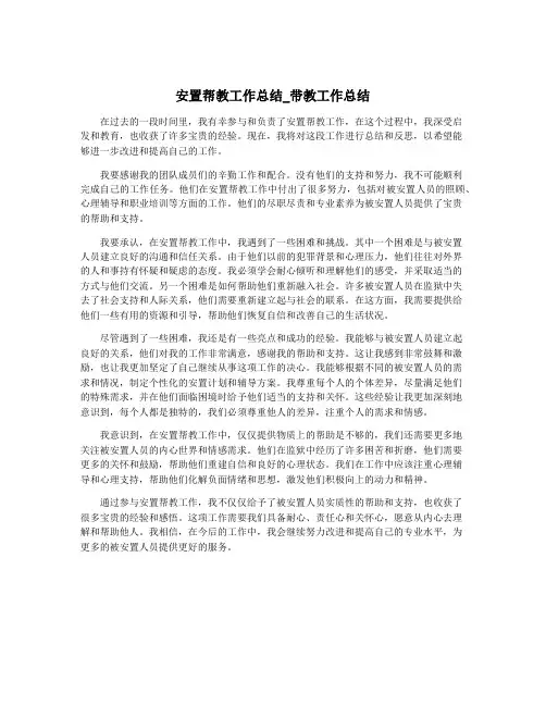 安置帮教工作总结_带教工作总结