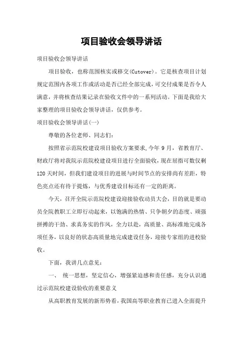 项目验收会领导讲话