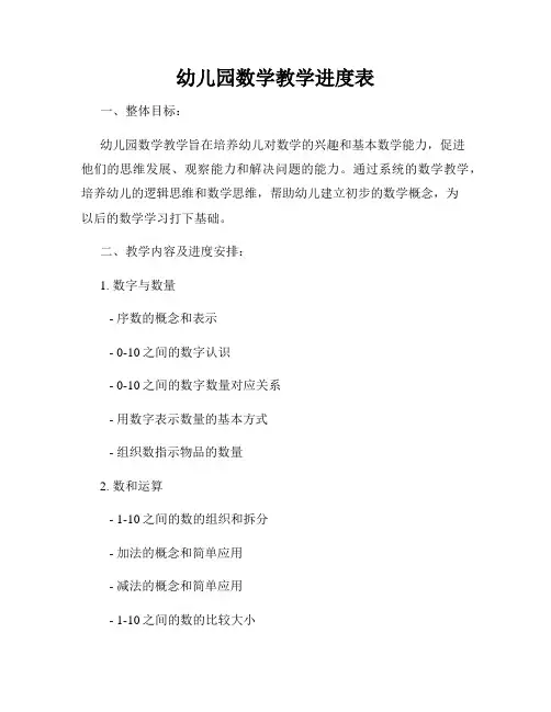 幼儿园数学教学进度表