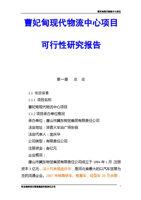 曹妃甸现代物流中心项目可行性研究报告