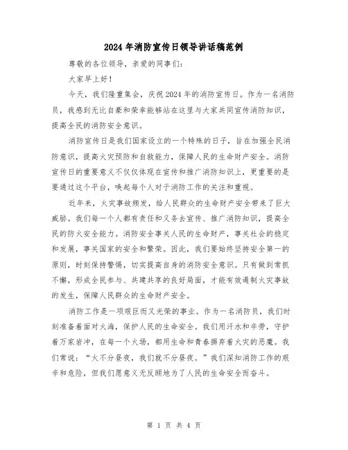 2024年消防宣传日领导讲话稿范例(2篇)