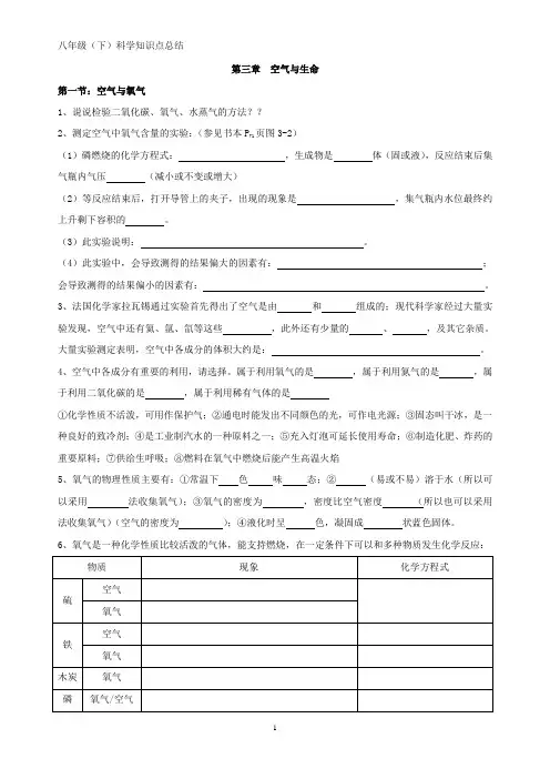 浙教版科学八年级(下)第三章知识点总结