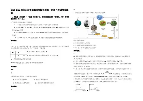 2021-2022学年山东省威海市实验中学高一化学月考试卷含解析