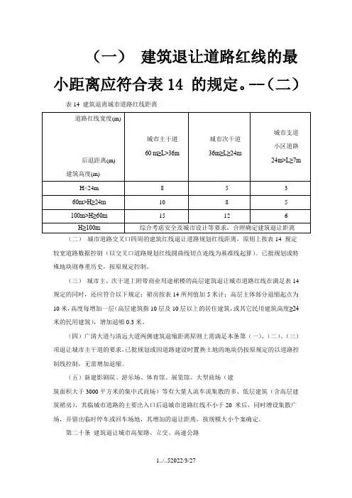 建筑退让道路红线距离规定