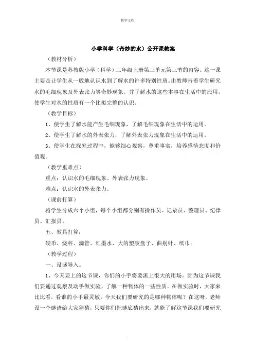 小学科学《神奇的水》公开课教案