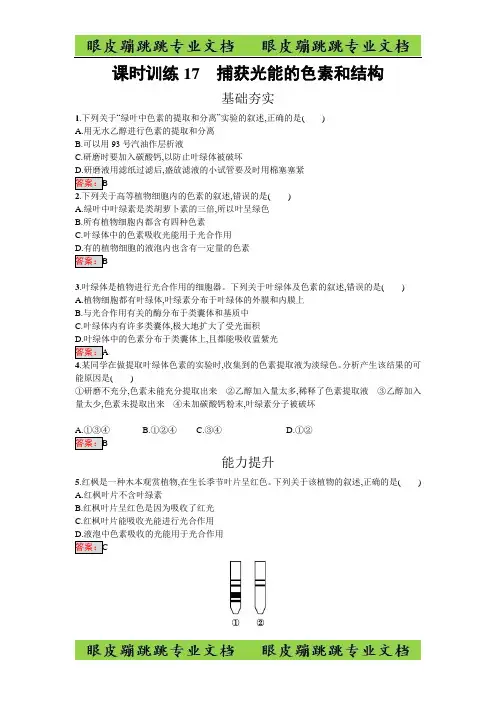 高中生物必修一(人教版)练习：5.4.1捕获光能的色素和结构 