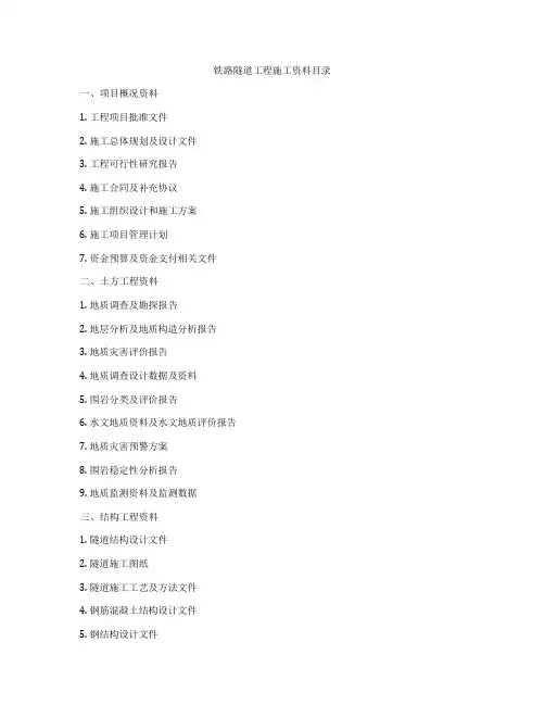 铁路隧道工程施工资料目录
