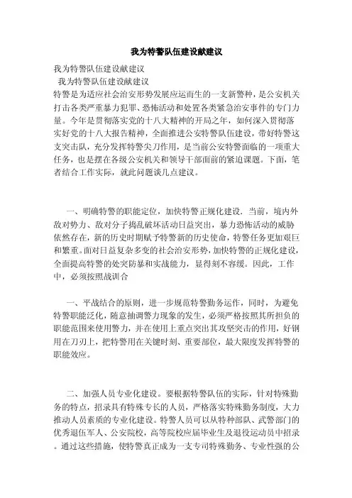 我为特警队伍建设献建议（新）