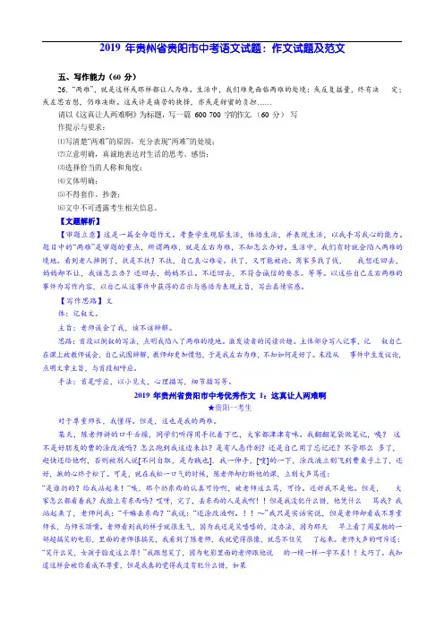 2019 年贵州省贵阳市中考语文试题：作文试题及范文