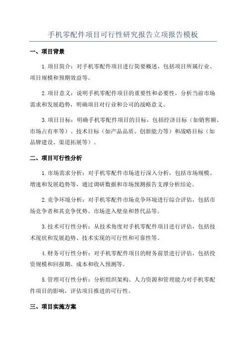 手机零配件项目可行性研究报告立项报告模板