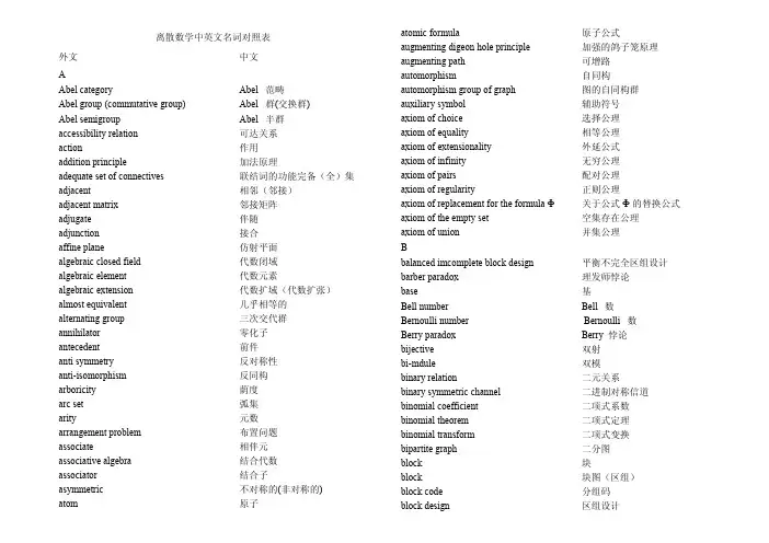离散数学中英文名词对照表