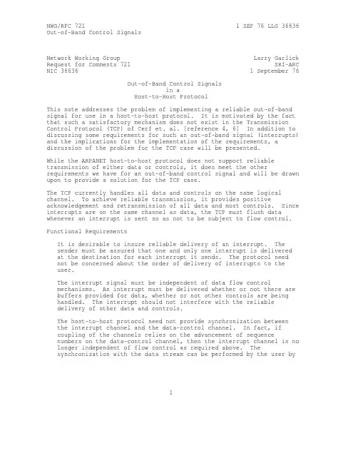rfc721.Out-of-Band Control Signals in a Host-to-Host Protocol