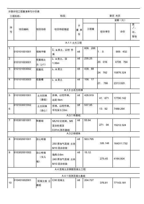 某三层框架结构工程综合实例讲解分部分项工程量清单与计价表