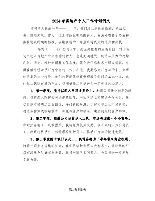 2024年房地产个人工作计划例文（四篇）