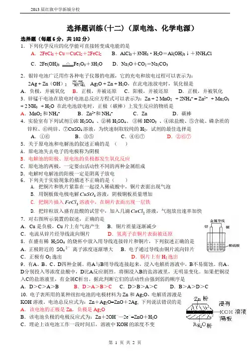 选择题训练12(原电池  化学电源)1