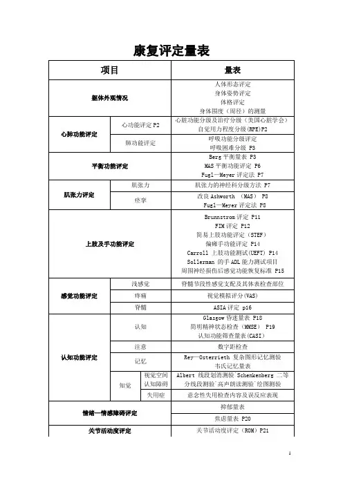 康复评定量表(清职)