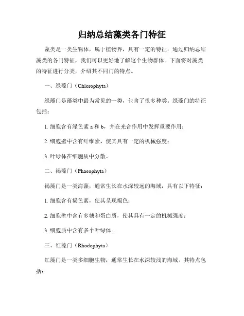 归纳总结藻类各门特征