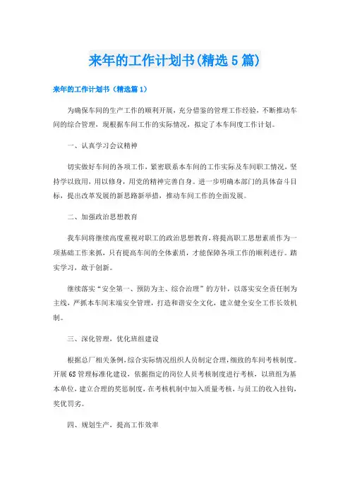 来年的工作计划书(精选5篇)