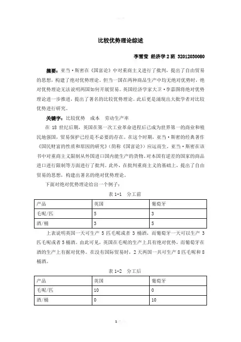比较优势理论综述