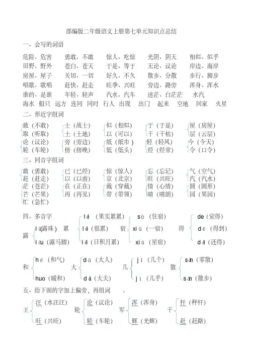 人教版二年级上语文第七单元知识点总结