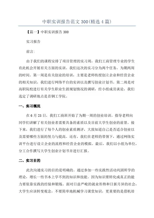 中职实训报告范文300(精选4篇)