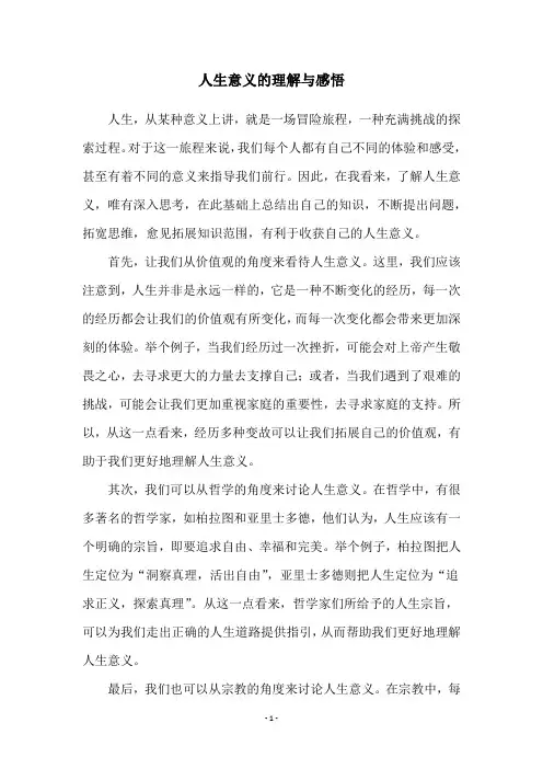 人生意义的理解与感悟