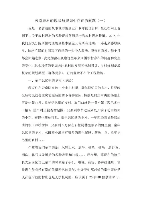 云南农村的现状与规划中存在的问题