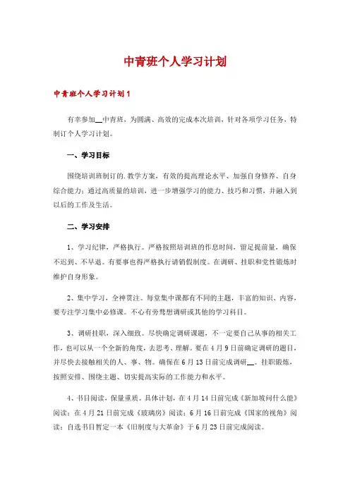 中青班个人学习计划