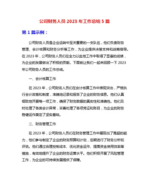 公司财务人员2023年工作总结5篇