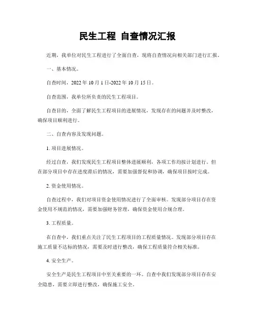 民生工程 自查情况汇报