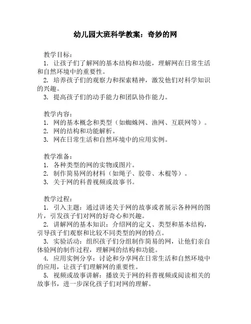 幼儿园大班科学教案：奇妙的网