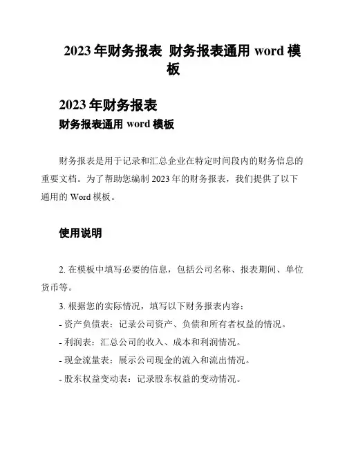 2023年财务报表  财务报表通用word模板