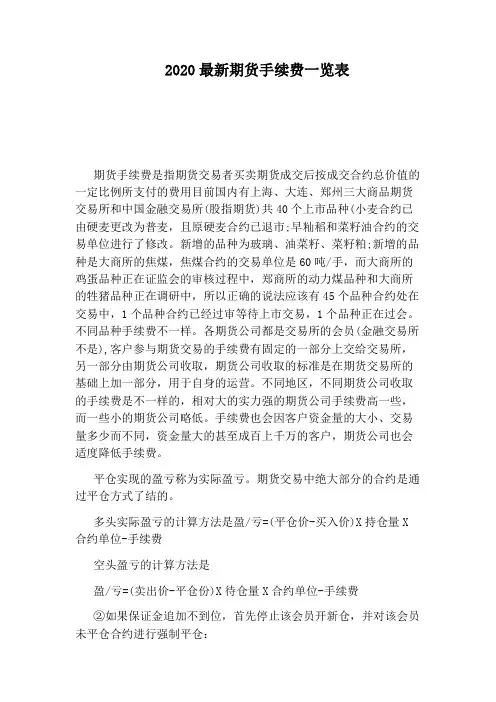2020最新期货手续费一览表