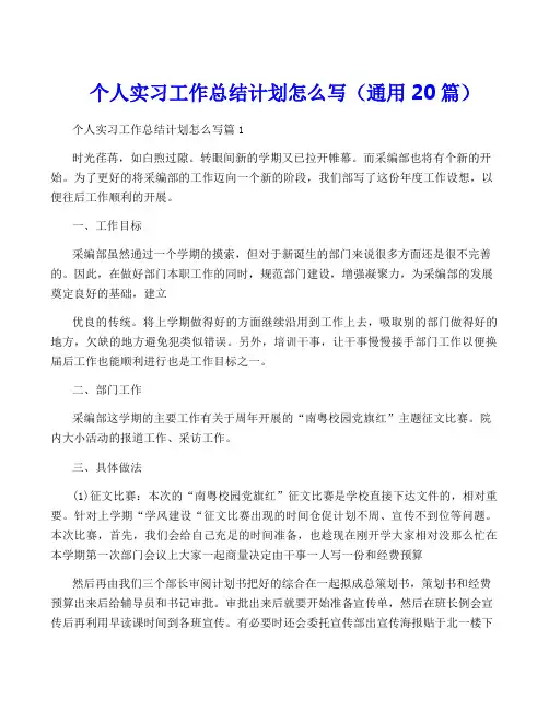 个人实习工作计划怎么写(通用20篇)